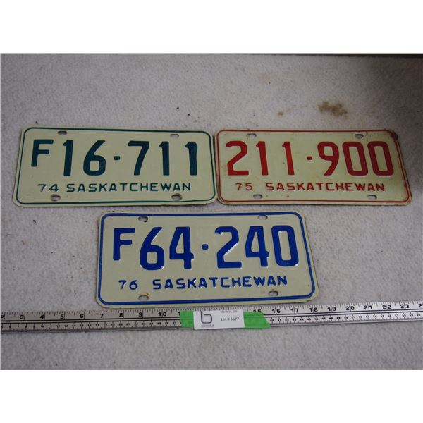3X THE MONEY 1974, 75, 76 Sask License Plates