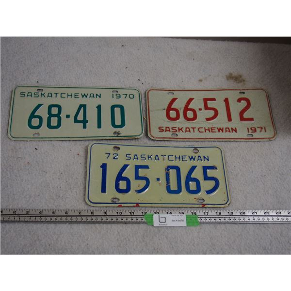 3X THE MONEY 1970, 71, 72 Sask License Plates