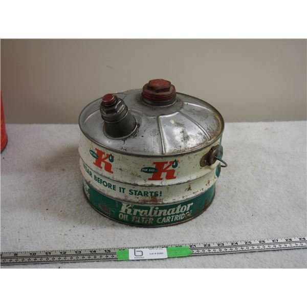 The Big K Kralinator Oil Filter Cartridge, Advertising Gas Can Metal