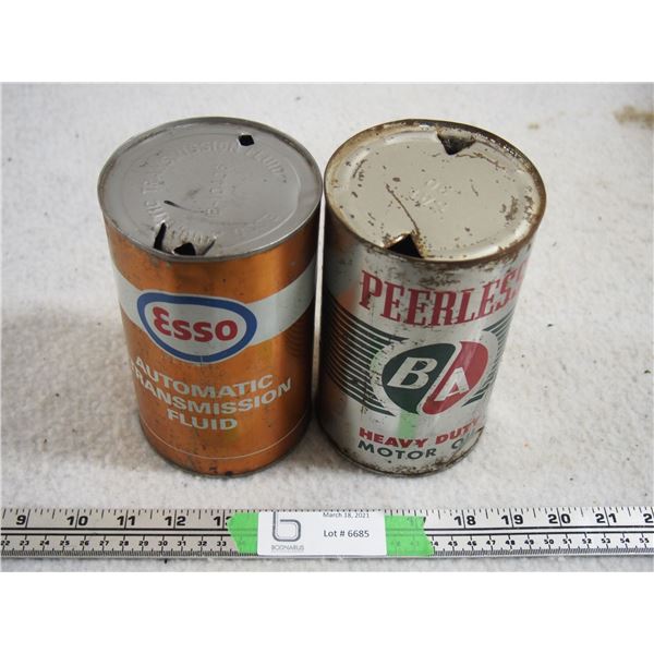 B/A Peerless Oil Tin Plus Esso Automatic Transmission Fluid Tin (One Quart Tins Empty)