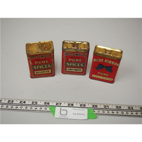 RED & WHITE & BLUE RIBBON SPICE TINS (3)