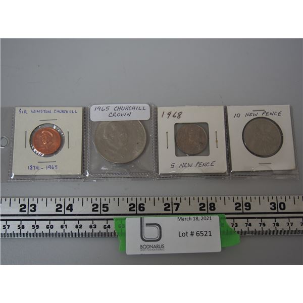 10 NEW PENCE AND 5 NEW PENCE 1965 CHURCHILL CROWN AND SIR WINSTON CHURCH HILL COINS