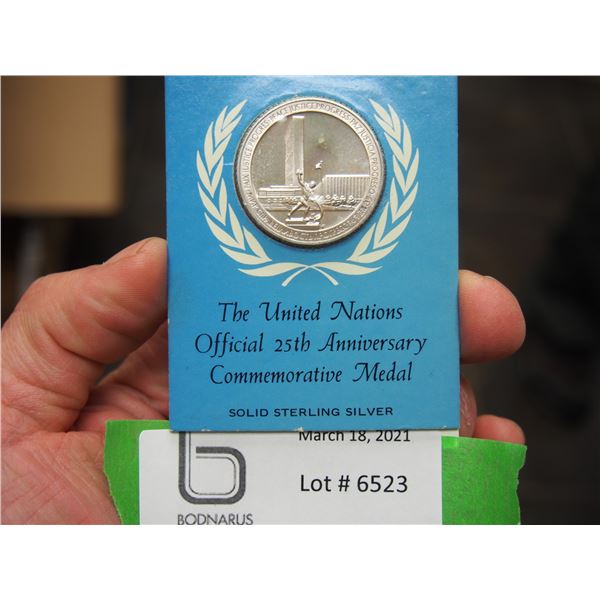 UNITED NATIONS OFFICAL 25 ANNIVERSARY COMEMORATIVE SOLID STERLING SILVER MEDAL