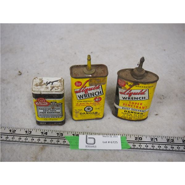2 Liquid Wrench Tins and 1 Solder Seal Radiator Repair Metal Tins