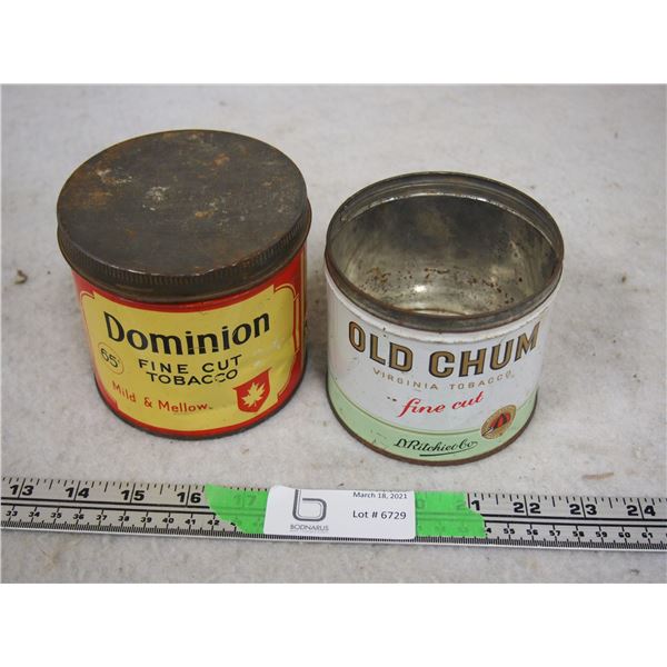 Dominion and Old Chum Tobacco Tins (Missing 1 Lid)