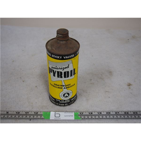 Vintage Polarized Pyroil Gasoline Additive Tin 32oz Empty