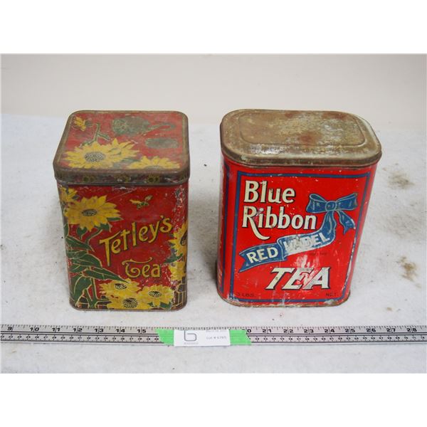 2X THE MONEY - Vintage Tetley's Tea Tin and Blue Ribbon Tea Tin