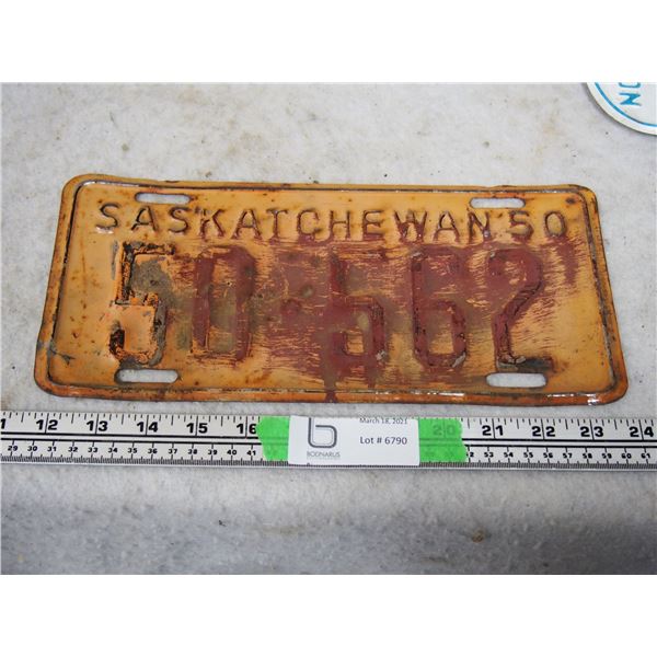 1950 Sask License Plate