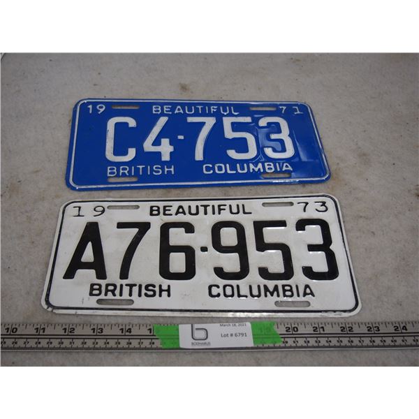 2X THE MONEY - 1971, 73 BC License Plates