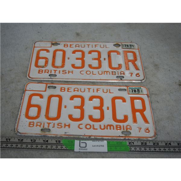Pair of 1976 BC License Plates