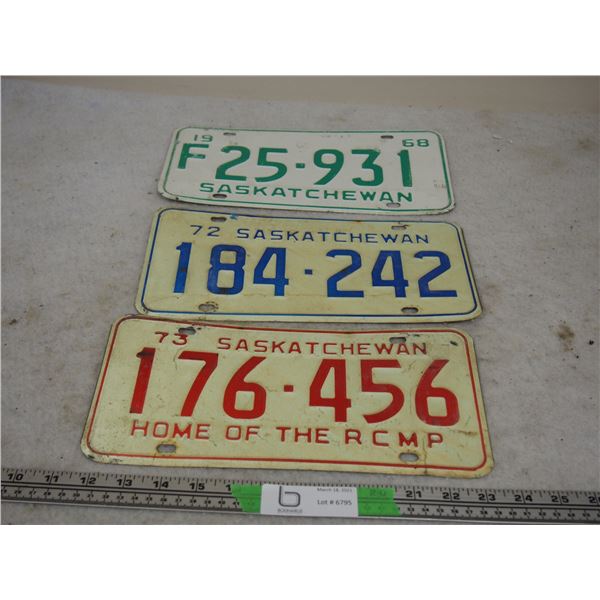 3X THE MONEY - 1968, 72, 73 Sask License Plates