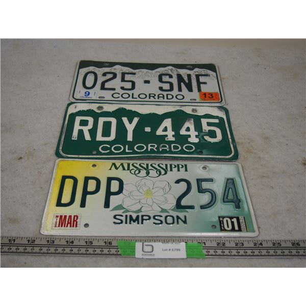 2 Colorado and 1 Mississippi License Plates