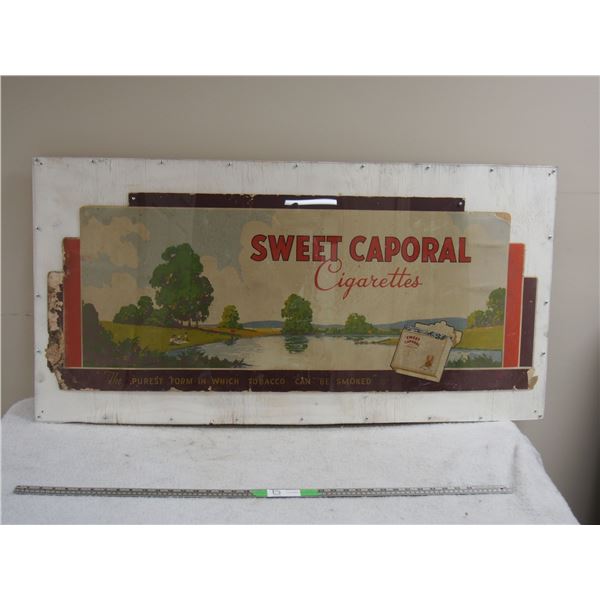 Sweet Caporal Tobacco Carboard Sign on Wood with Plexiglass - Sign 18 by 45.5"