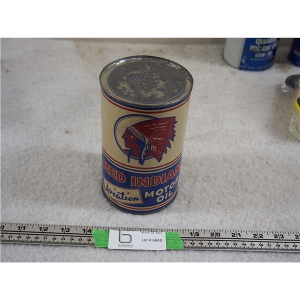 Red Indian Aviation Motor Oil Rewrapped 1 Quart Can SAE 20w20 Empty