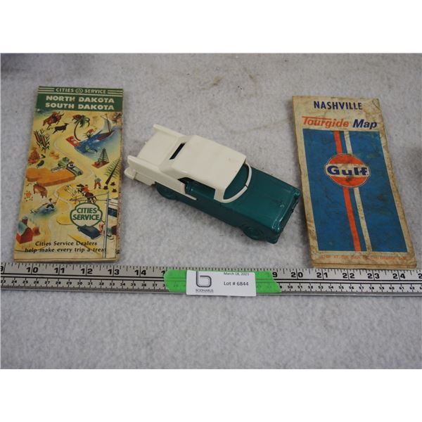 Gulf and North & South Dakota Maps Plus Perfume/Cologne Car