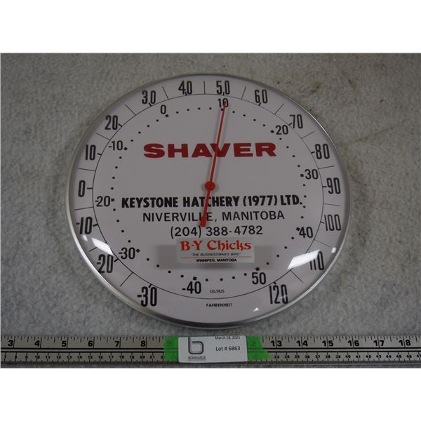 Shaver Keystone Hatchery 1977 L+D Manitoba Thermometer