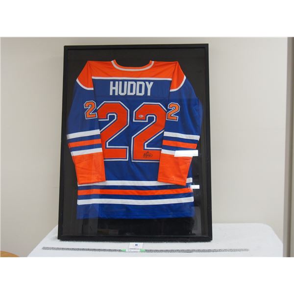 Framed Huddy #22 Autographed Hockey Jersey with Beckett Certification Card 31 by 41"