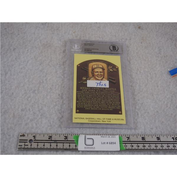 Framed in Plastic Cut Handwriting by Mickey Mantle Beckett Authentic