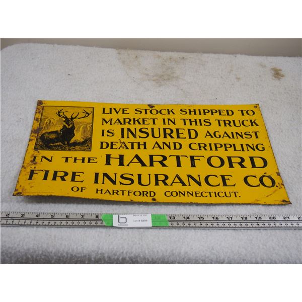 Vintage Hartford Fire Insurance Sign 11 by 19.5"