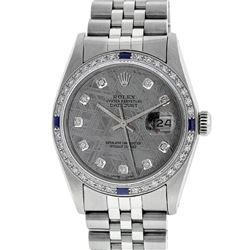 Rolex Mens Stainless Steel Meteorite Diamond And Sapphire Datejust Wristwatch 36