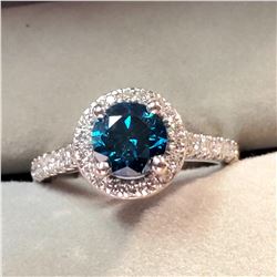 PLATINUM BLUE DIAMOND(1CT) 52 DIAMONDS (0.5CT) RING SIZE 4.5