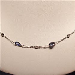 14K NATURAL BLUE SAPPHIRE(6.8CT) TEN BEZEL SET DIAMONDS (0.9CT) NECKLACE 16 