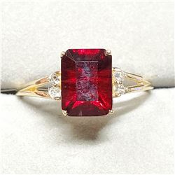 10K VERY INTENSE RED GARNET (1.9CT) 4 DIAMONDS(0.08CT) RING SIZE 6.5