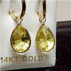 14K NATURAL RARE LEMON QUARTZ(11.3CT) EARRINGS