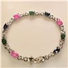 Image 1 : SILVER SAPPHIRE, EMERALD & RUBY(9CT) BRACELET 7.5"