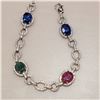 Image 2 : SILVER SAPPHIRE, EMERALD& RUBY (10.4CT) BRACELET 7.5"