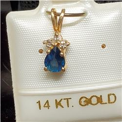 14K NATURAL SAPPHIRE(0.8CT) 3DIAMONDS(0.06CT) PENDANT