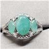 Image 1 : SILVER NATURAL EMERALD(1.8CT) DIAMOND(0.2CT) RING SIZE 7.75