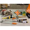 Image 2 : MILWAUKEE SAW, STIHL HEDGE TRIMMERS, FISKARS HEDGE TRIMMERS, STRAPS, MEASURING TAPE, TARP, BUCKET