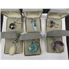 Image 1 : 6 GEMSTONE PENDANTS IN BOXES; TREE OF LIFE ON BLUE SANDSTONE, TREE OF LIFE WITH CHAKRA STONES, TREE