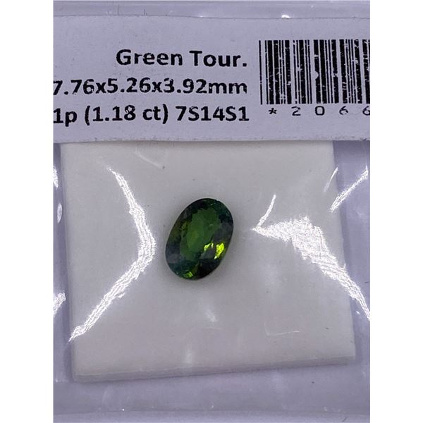 GREEN TOURMALINE 1.18CT 7.6 X 5.26 X 3.92MM, GREEN COLOR, OVAL SHAPE, CLARITY VVS, LUSTER STUNNING,