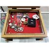 Image 2 : CARVED WOOD BOX & CONTENTS (ASSORTED COSTUME JEWELRY) 13.75"L X 13.75"W 6.5"H