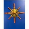 Image 1 : FIRST NATIONS HAND CARVED SUNMASK WITH MOTHER PEARL EYE ACCENTS & COPPER ACCENTS ON RAY TIPS 50"