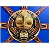 Image 2 : FIRST NATIONS HAND CARVED SUNMASK WITH MOTHER PEARL EYE ACCENTS & COPPER ACCENTS ON RAY TIPS 50"
