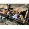 Image 1 : SHELF OF ASSORTED HOUSEHOLD ITEMS (HAND BAGS, BOOK, ORNAMENTS, DISPENSER, NAPKINS, QUEEN FITTED