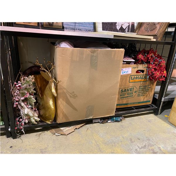2 BOXES OF ASSORTED XMAS DECORATIONS & HOUSEHOLD ITEMS