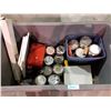 Image 1 : ROLLING BIN OF ASSORTED PAINTS, CANVAS, ETC (BIN NOT INCLUDED)