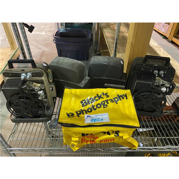 2 VINTAGE BELL & HOWELL PROJECTORS, BLACKS PHOTOGRAPHY BAG AND VINTAGE REELS