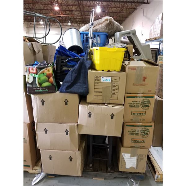 PALLET OF ASSORTED STORAGE LOCKER GOODS (HOUSEHOLD ITEMS, LINEN, ETC)