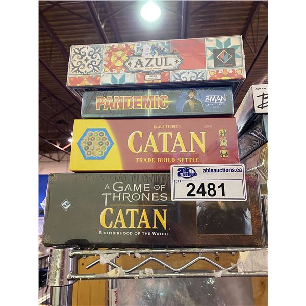 4 NEW IN PACKAGING GAMES: AZUL, PANDEMIC SETTLERS OF CATAN, SETTLERS OF CATAN GAME OF THRONES