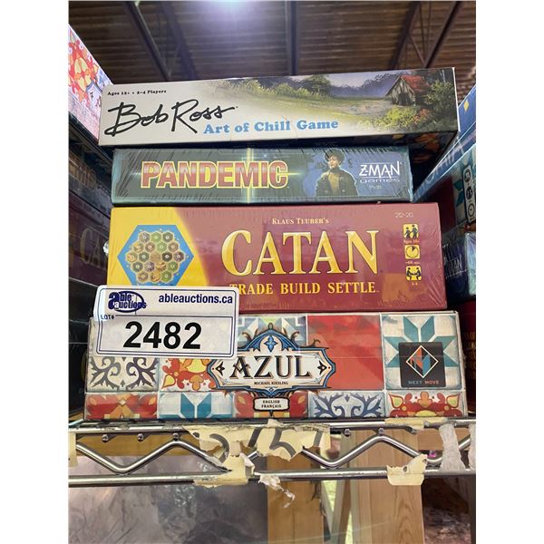 4 NEW IN PACKAGING GAMES: BOB ROSS ART OF CHILL, PANDEMIC, SETTLERS OF CATAN, AZUL