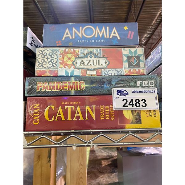 4 NEW IN PACKAGING GAMES: ANOMIA, AZUL, PANDEMIC, SETTLERS OF CATAN