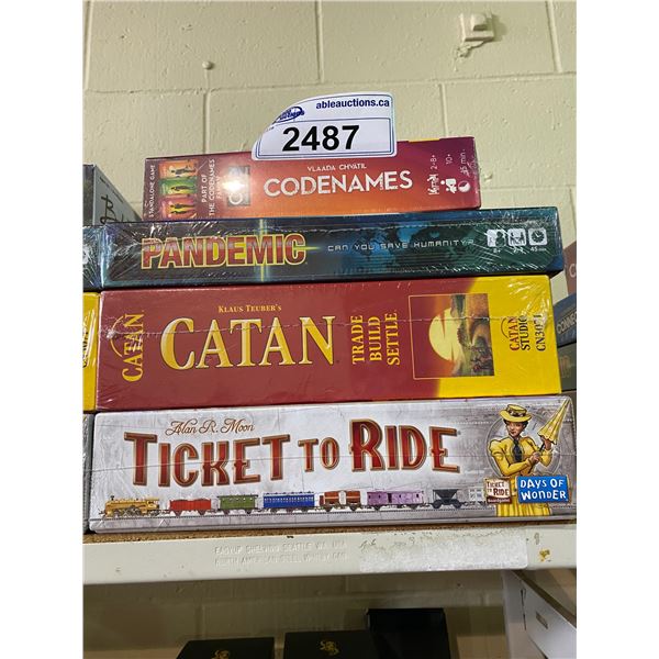 4 NEW IN PACKAGING GAMES: TICKET TO RIDE, SETTLERS OF CATAN, PANDEMIC, CODE NAMES