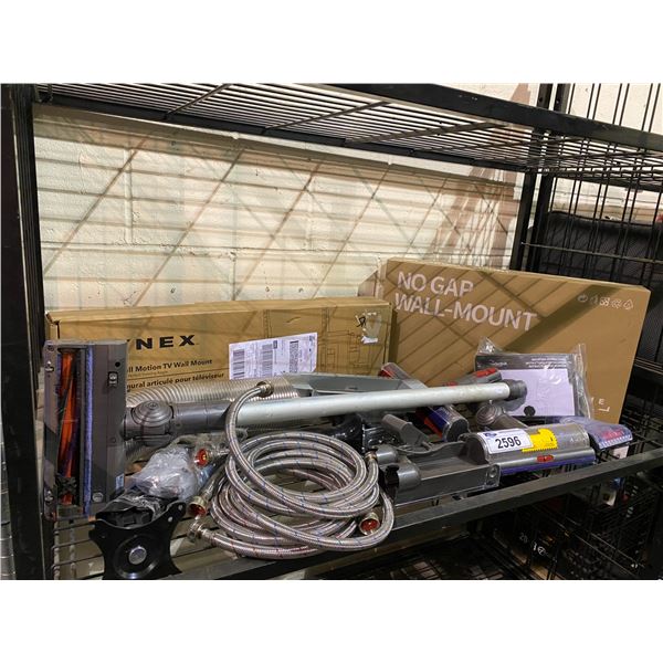 ASSORTED DYSON PARTS, TV WALL MOUNTS, HOSING, & DUCTING