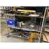 Image 2 : 3 SHELVES OF ASSORTED STORAGE LOCKER GOODS INCLUDING RAKE, ELECTRIC WEED EATER, TV WALL MOUNTS,