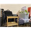 Image 1 : PLASTIC STORAGE BINS, O'NEILL JACKET, SMALL SIDE TABLE, TRAVEL LUGGAGE CASE, TRIPOD & PAPER SHREDDER